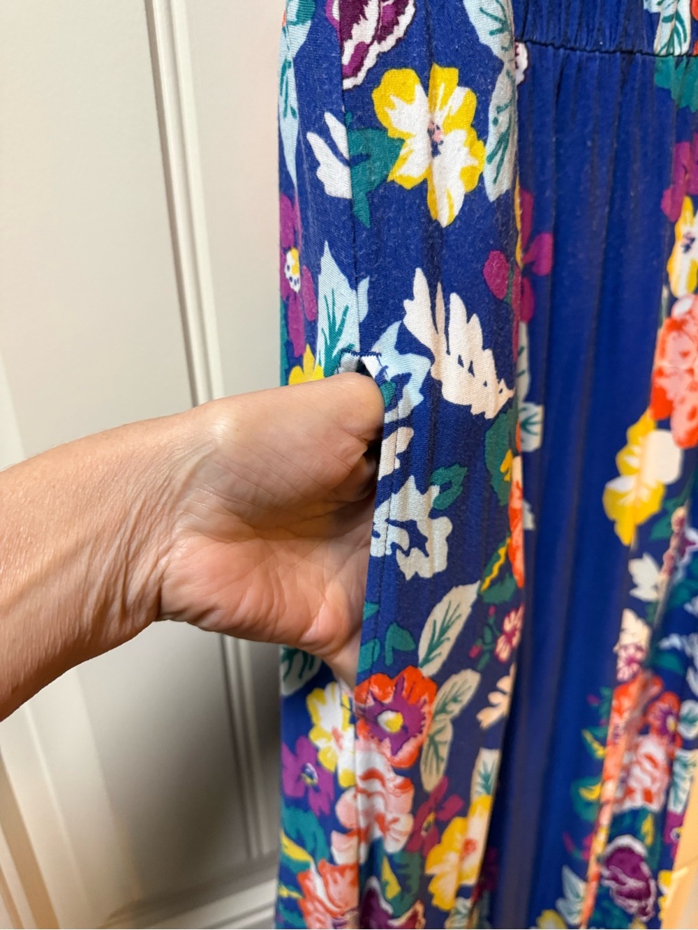 Soma Strapless Floral Maxi Dress in Blue with Pink, Purple & Yellow Flowers - Picture 5 of 7